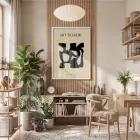 Siyah Soyut Bohem Form Beyaz Ahşap Çerçeveli Tablo Oturma Odası Duvar Dekoru Poster