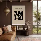 Siyah Soyut Bohem Form Beyaz Ahşap Çerçeveli Tablo Oturma Odası Duvar Dekoru Poster
