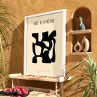 Siyah Soyut Bohem Form Beyaz Ahşap Çerçeveli Tablo Oturma Odası Duvar Dekoru Poster