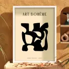 Siyah Soyut Bohem Form Beyaz Ahşap Çerçeveli Tablo Oturma Odası Duvar Dekoru Poster