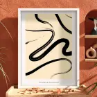 Soyut Siyah Akış Beyaz Ahşap Çerçeveli Tablo Sanat İç Mekan Yatak Koridor Ofis