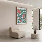 Mercan Çiçekli Modern Bitki Doğal Ahşap Çerçeveli Tablo Bohem Sanat İç Mekan Yatak