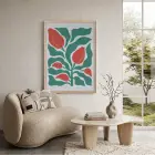 Mercan Çiçekli Modern Bitki Doğal Ahşap Çerçeveli Tablo Bohem Sanat İç Mekan Yatak