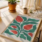 Mercan Çiçekli Modern Bitki Doğal Ahşap Çerçeveli Tablo Bohem Sanat İç Mekan Yatak