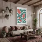 Mercan Çiçekli Modern Bitki Beyaz Ahşap Çerçeveli Tablo Bohem Dekoratif Obje Ev Aksesuarları