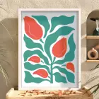 Mercan Çiçekli Modern Bitki Beyaz Ahşap Çerçeveli Tablo Bohem Dekoratif Obje Ev Aksesuarları
