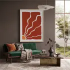 Kızıl Şafak Dalgaları Doğal Ahşap Çerçeveli Tablo Oturma Odası Duvar Dekoru Poster Obje