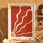 Kızıl Şafak Dalgaları Doğal Ahşap Çerçeveli Tablo Oturma Odası Duvar Dekoru Poster Obje