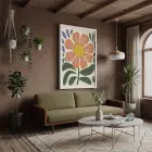 Güneş Rengi Çiçek Tasarımı Beyaz Ahşap Çerçeveli Tablo Bohem Yatak Koridor Ofis Kanvas