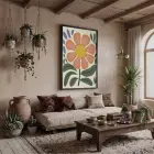 Güneş Rengi Çiçek Tasarımı Siyah Ahşap Çerçeveli Tablo Bohem Sanat İç Mekan Yatak