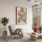 Canlı Soyut Çiçekler Tablosu Doğal Ahşap Çerçeveli Bohem Sanat İç Mekan Yatak Koridor