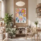 Modern Pastel Çiçekler Doğal Ahşap Çerçeveli Tablo Bohem Sanat İç Mekan Yatak Koridor