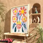 Modern Pastel Çiçekler Doğal Ahşap Çerçeveli Tablo Bohem Sanat İç Mekan Yatak Koridor
