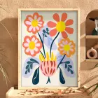 Modern Pastel Çiçekler Doğal Ahşap Çerçeveli Tablo Bohem Sanat İç Mekan Yatak Koridor