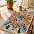 Modern Pastel Çiçekler Doğal Ahşap Çerçeveli Tablo Bohem Sanat İç Mekan Yatak Koridor
