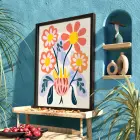 Modern Pastel Çiçekler Siyah Ahşap Çerçeveli Tablo Bohem Görünümlü Salon Oturma Odası Duvar