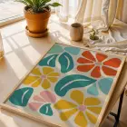 Neşeli Floral Desen Doğal Ahşap Çerçeveli Tablo Bohem Dekorasyonu Poster Obje Ev Aksesuarları