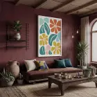 Neşeli Floral Desen Beyaz Ahşap Çerçeveli Tablo Bohem Aksesuarları Modern Sanat İç Mekan