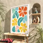 Neşeli Floral Desen Beyaz Ahşap Çerçeveli Tablo Bohem Aksesuarları Modern Sanat İç Mekan
