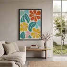Neşeli Floral Desen Siyah Ahşap Çerçeveli Tablo Bohem Duvar Dekoru Poster Obje Ev