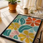 Neşeli Floral Desen Siyah Ahşap Çerçeveli Tablo Bohem Duvar Dekoru Poster Obje Ev