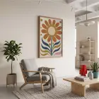 Retro Güneş Çiçeği Doğal Ahşap Çerçeveli Tablo Görünümlü Salon Oturma Odası Duvar Dekoru
