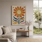 Retro Güneş Çiçeği Doğal Ahşap Çerçeveli Tablo Görünümlü Salon Oturma Odası Duvar Dekoru