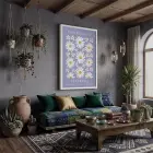 Lavanta Papatya Çiçekleri Beyaz Ahşap Çerçeveli Tablo Bohem Poster Dekoratif Obje Ev Aksesuarları