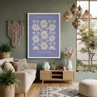 Lavanta Papatya Çiçekleri Beyaz Ahşap Çerçeveli Tablo Bohem Poster Dekoratif Obje Ev Aksesuarları