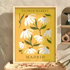 Madrid Çiçek Bahçesi Doğal Ahşap Çerçeveli Tablo Bohem Oturma Odası Duvar Dekoru Poster