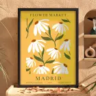 Madrid Çiçek Bahçesi Siyah Ahşap Çerçeveli Tablo Bohem Koridor Ofis Kanvas Görünümlü Salon