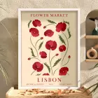 Lizbon Kırmızı Gelincik Beyaz Ahşap Çerçeveli Tablo Yatak Koridor Ofis Kanvas Görünümlü Salon