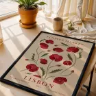 Lizbon Kırmızı Gelincik Siyah Ahşap Çerçeveli Tablo Ev Aksesuarları Modern Sanat İç Mekan