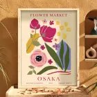 Osaka Çiçek Pazarı Doğal Ahşap Çerçeveli Tablo Bohem Kanvas Görünümlü Salon Oturma Odası
