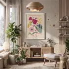 Osaka Çiçek Pazarı Beyaz Ahşap Çerçeveli Tablo Bohem Dekorasyonu Poster Obje Ev Aksesuarları