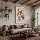 Osaka Çiçek Pazarı Beyaz Ahşap Çerçeveli Tablo Bohem Dekorasyonu Poster Obje Ev Aksesuarları