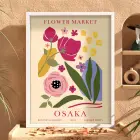 Osaka Çiçek Pazarı Beyaz Ahşap Çerçeveli Tablo Bohem Dekorasyonu Poster Obje Ev Aksesuarları