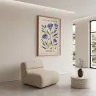Lila Botanik Seoul Posteri Doğal Ahşap Çerçeveli Tablo Bohem Mekan Yatak Koridor Ofis