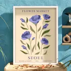 Lila Botanik Seoul Posteri Beyaz Ahşap Çerçeveli Tablo Bohem Poster Dekoratif Obje Ev