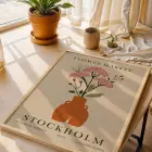 Feminen Vazo Çiçekleri Doğal Ahşap Çerçeveli Tablo Bohem Kanvas Görünümlü Salon Oturma Odası