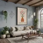 Feminen Vazo Çiçekleri Siyah Ahşap Çerçeveli Tablo Bohem Obje Ev Aksesuarları Modern Sanat