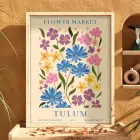 Tulum Çiçek Pazarı Doğal Ahşap Çerçeveli Tablo Bohem Oturma Odası Duvar Dekoru Poster