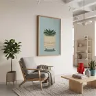Minimal Sukulent Çizim Tablo Doğal Ahşap Çerçeveli Aksesuarları Modern Sanat İç Mekan Yatak