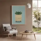 Minimal Sukulent Çizim Tablo Doğal Ahşap Çerçeveli Aksesuarları Modern Sanat İç Mekan Yatak