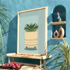 Minimal Sukulent Çizim Tablo Doğal Ahşap Çerçeveli Aksesuarları Modern Sanat İç Mekan Yatak