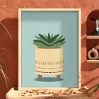 Minimal Sukulent Çizim Tablo Doğal Ahşap Çerçeveli Aksesuarları Modern Sanat İç Mekan Yatak