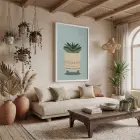 Minimal Sukulent Çizim Tablo Beyaz Ahşap Çerçeveli Aksesuarları Modern Sanat İç Mekan Yatak