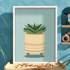 Minimal Sukulent Çizim Tablo Beyaz Ahşap Çerçeveli Aksesuarları Modern Sanat İç Mekan Yatak