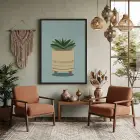Minimal Sukulent Çizim Tablo Siyah Ahşap Çerçeveli Odası Duvar Dekoru Poster Obje Ev