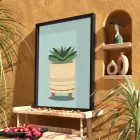 Minimal Sukulent Çizim Tablo Siyah Ahşap Çerçeveli Odası Duvar Dekoru Poster Obje Ev